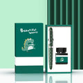 Calligraphy pen with replaceable ink sac, stainless steel nib, and character-themed designs in gift box