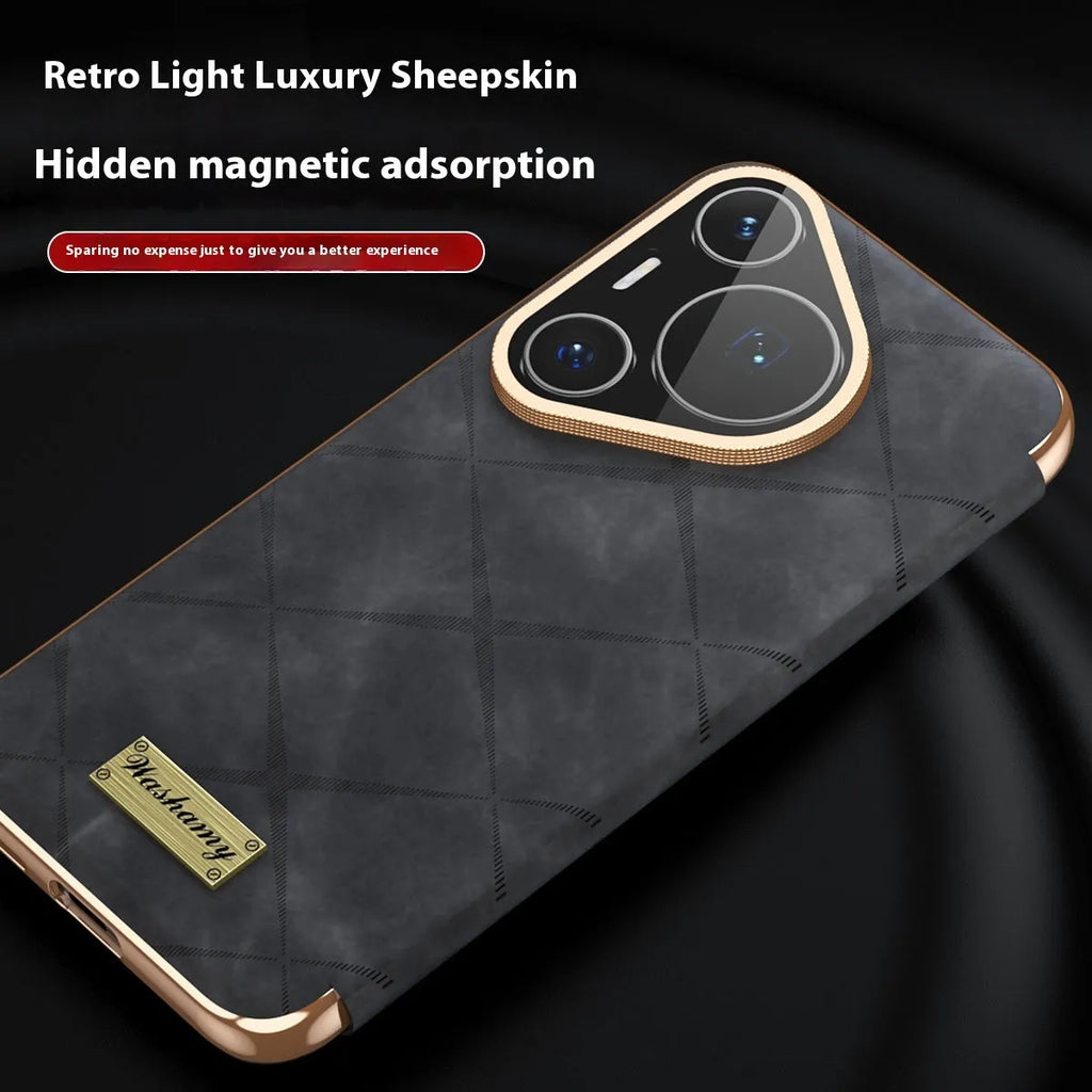 Huawei electroplated diamond grid anti-fingerprint phone case in imitation leather, shown in Elegant Black.
