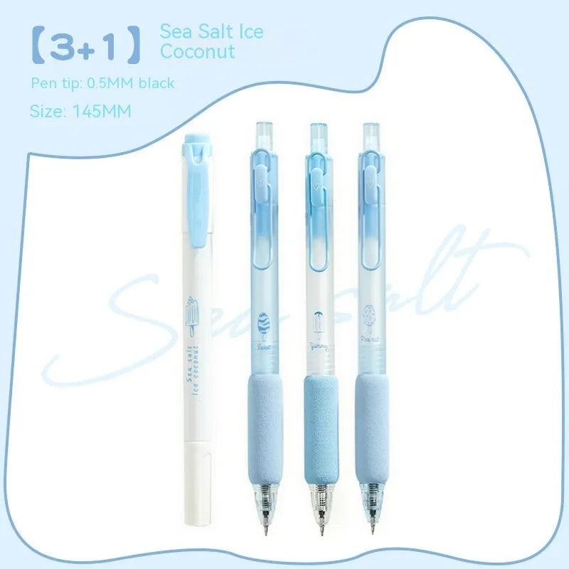 Four double-headed fluorescent pens for student calligraphy practice with 0.5mm nibs