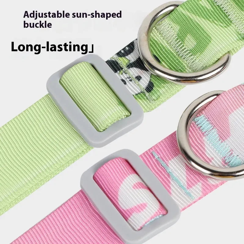 Cartoon gradient printing on adjustable nylon dog collar in gradient colour or panda green.