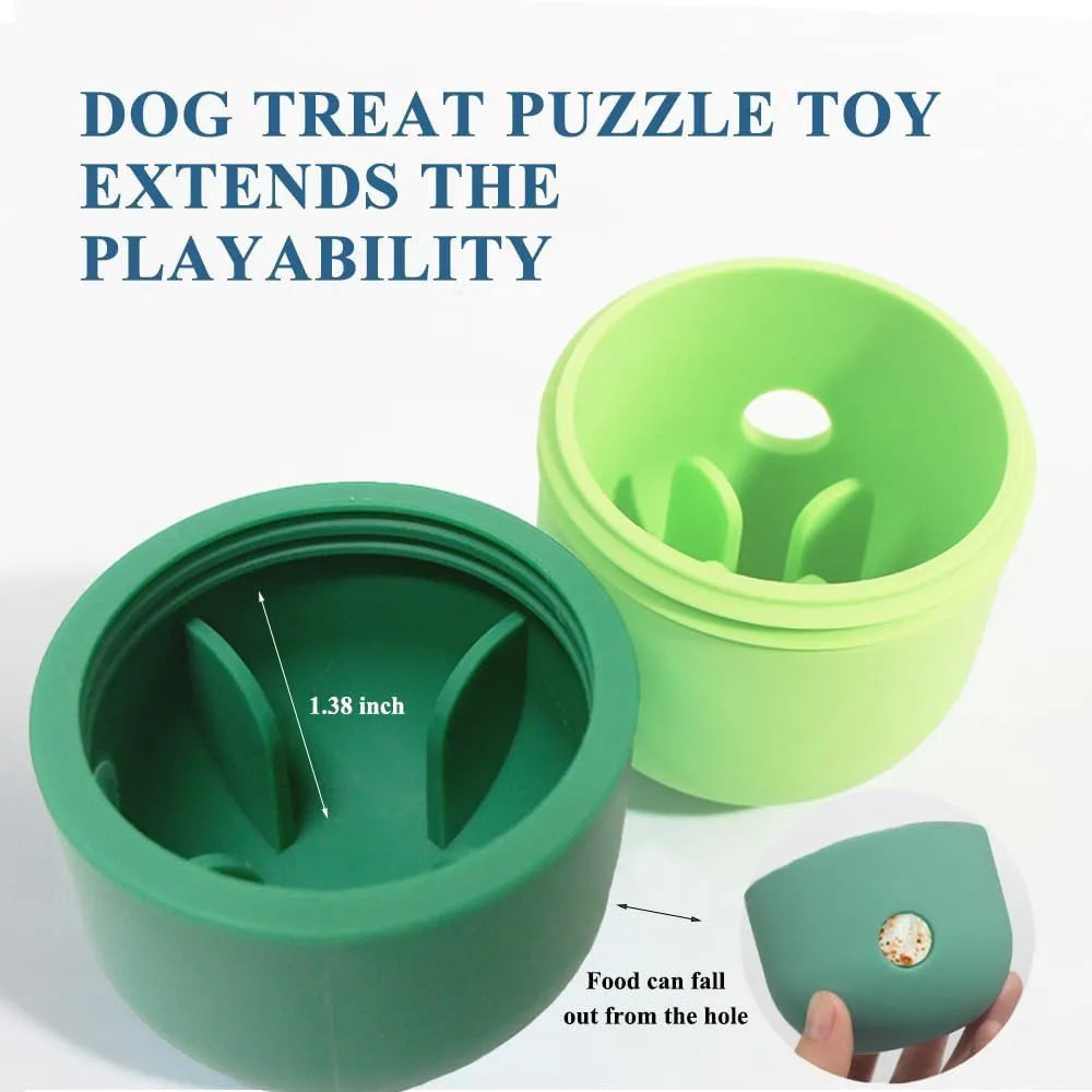White and blue dog treat puzzle ball with detachable section for small medium dogs