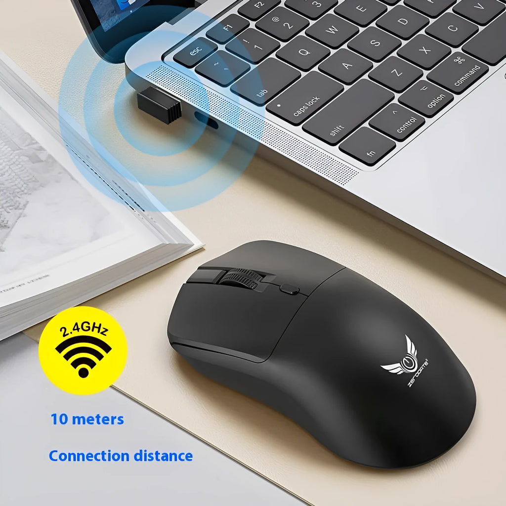Black wireless computer mouse with three-gear audio button for laptops