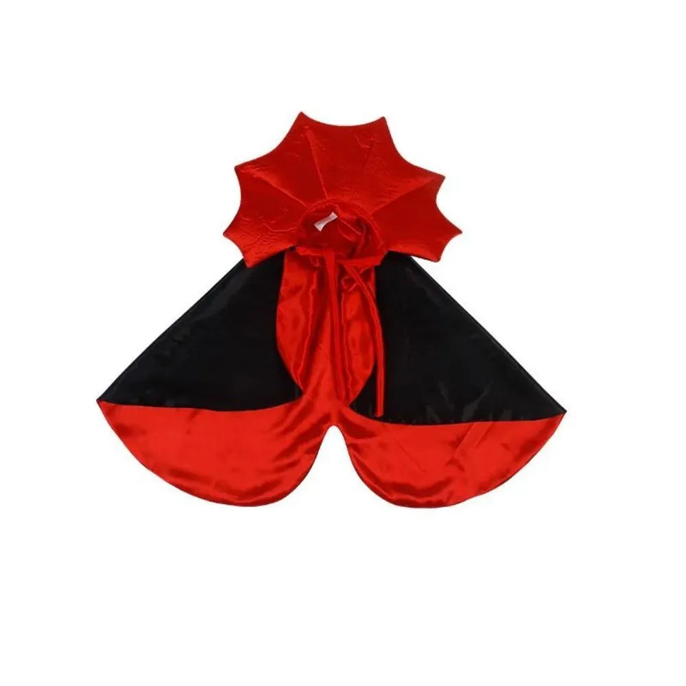Small black vampire cloak costume on a mannequin, showing sizing for a pet.