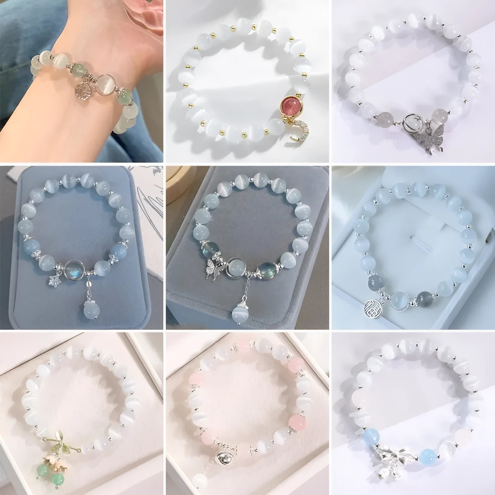 Electroplated opal beaded bracelet for women with diamond-shaped beads in various colours