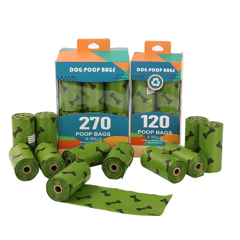 Army green degradable dog poop bags with black bone print, 23x33cm size