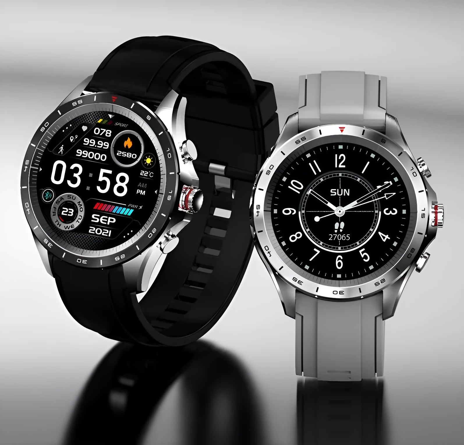 Men's smart bracelet watch with zinc alloy screen and silicone band in black, blue, or grey
