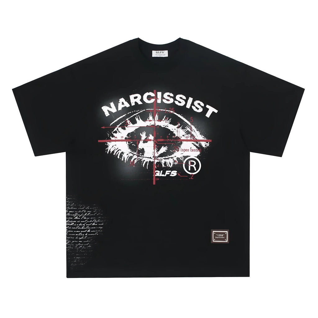 Pure cotton short sleeve t-shirt with American retro hip hop gothic letter pattern in black and white colours