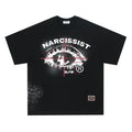 Pure cotton short sleeve t-shirt with American retro hip hop gothic letter pattern in black and white colours