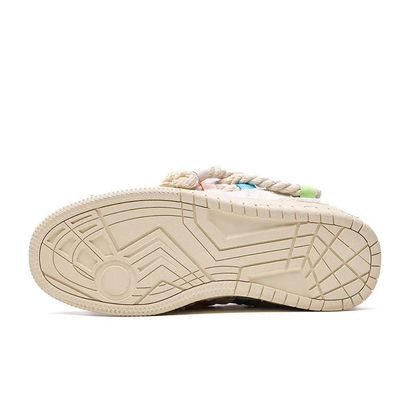 Creamy white retro skateboard shoes with lace-up front and platform rubber soles