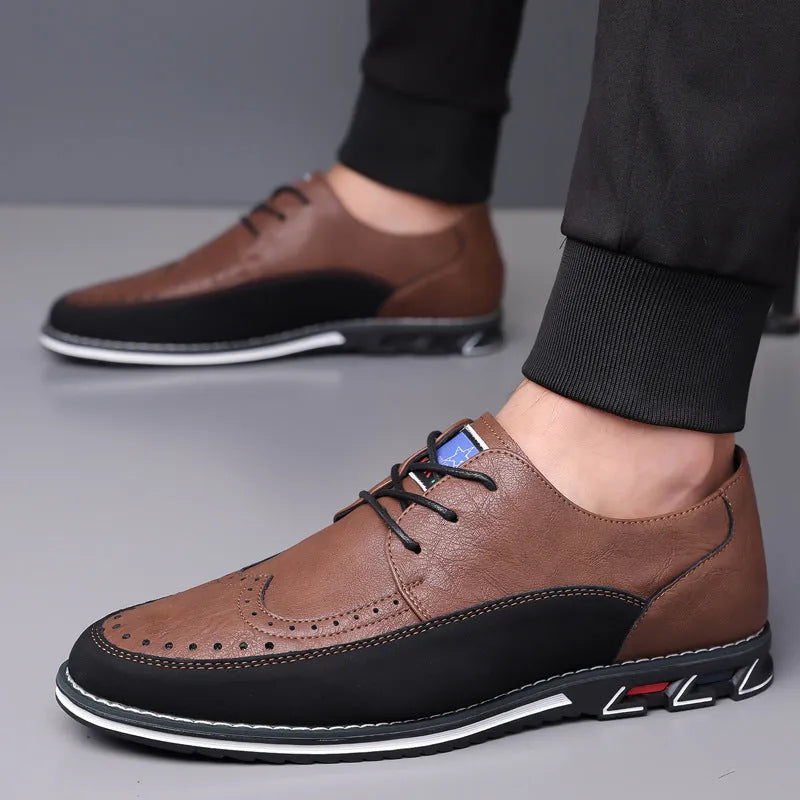 Men's leather casual slip-on shoes with leather toe cap and rubber soles in multiple colours