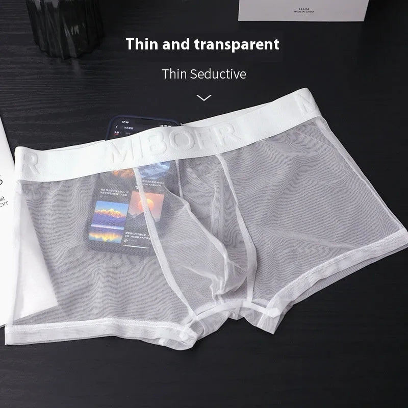 Men's thin invisible boxer briefs in six colour options with quick-dry polyester fabric