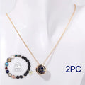 Natural stone beaded necklace and bracelet set on an adjustable nylon cord.