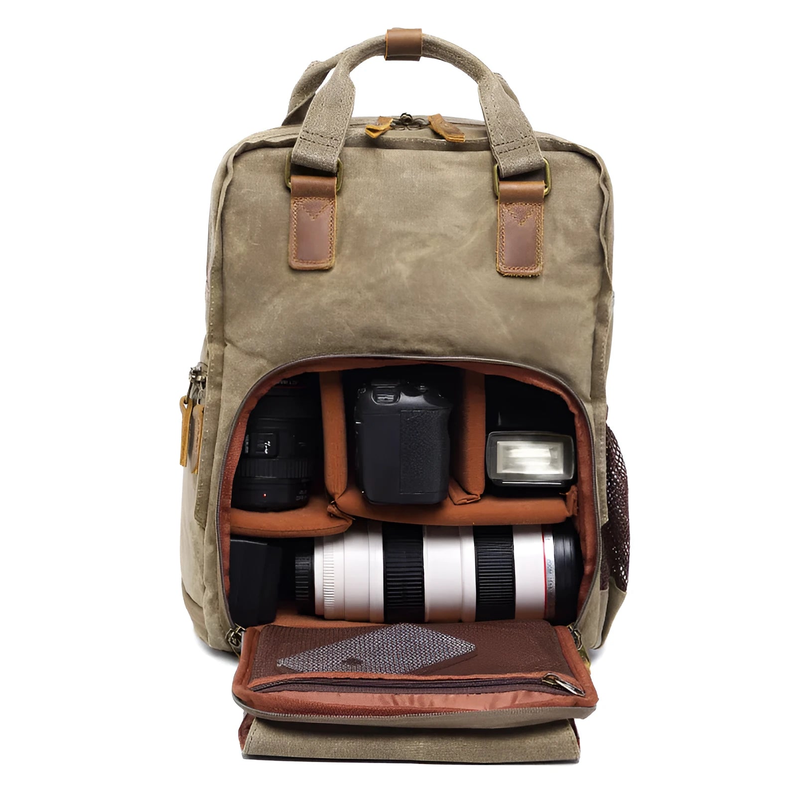 Canvas SLR digital backpack in khaki with waterproof and anti-seismic protection for home storage