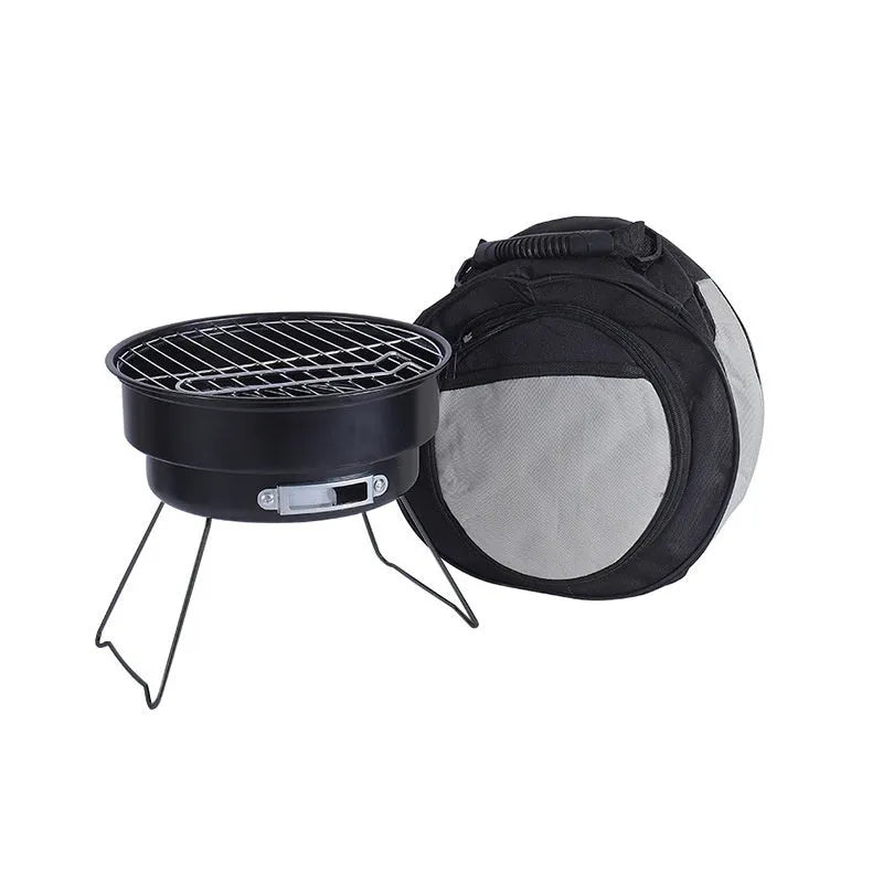 Compact round folding outdoor ice stove grill set with mesh, legs, and carry bag for 1-2 people.