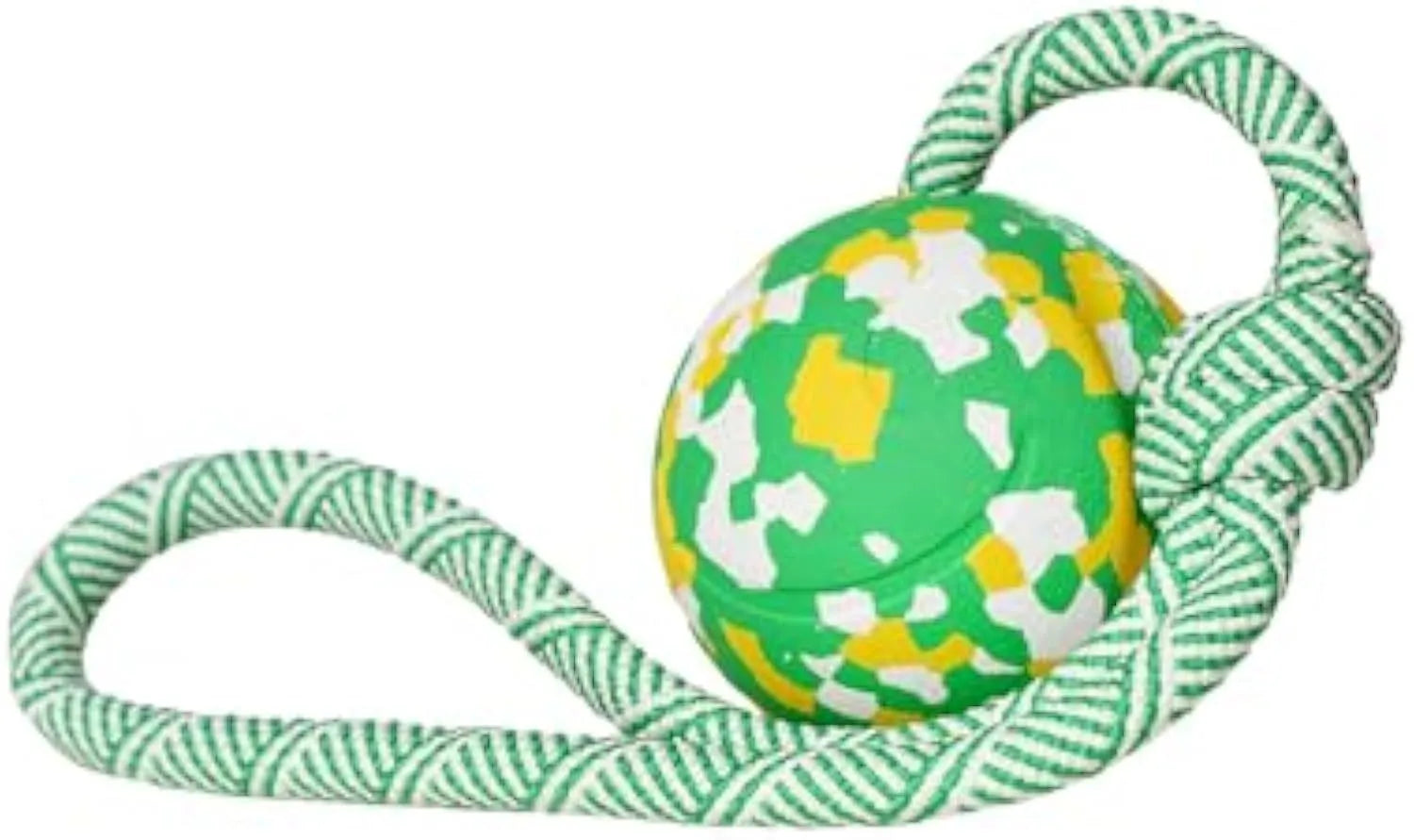 Natural rubber dog ball attached to bamboo fibre rope toy for medium small dogs interactive play