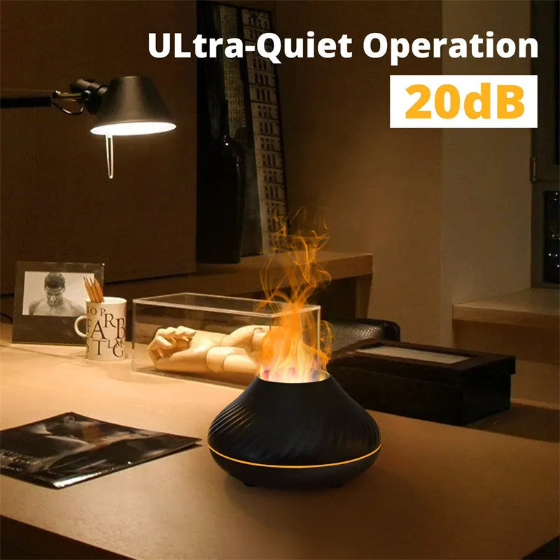 Beige volcanic flame aroma diffuser with LED lighting and mist output