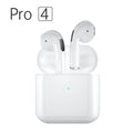 Pro4 White and Black wireless in-ear sports Bluetooth headphones on a plain background.