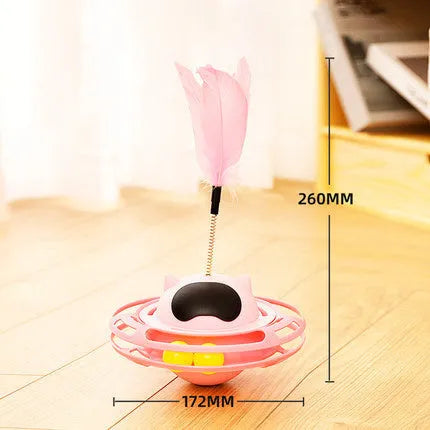 Pink cat tumbler turntable stick toy measuring 17x10 cm for interactive pet play