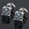 Sterling silver moissanite stud earrings with geometric stones and screw fastening backs