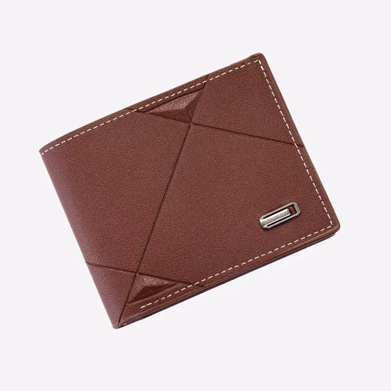 Men's thin three-fold horizontal wallet in PU leather with multiple card slots