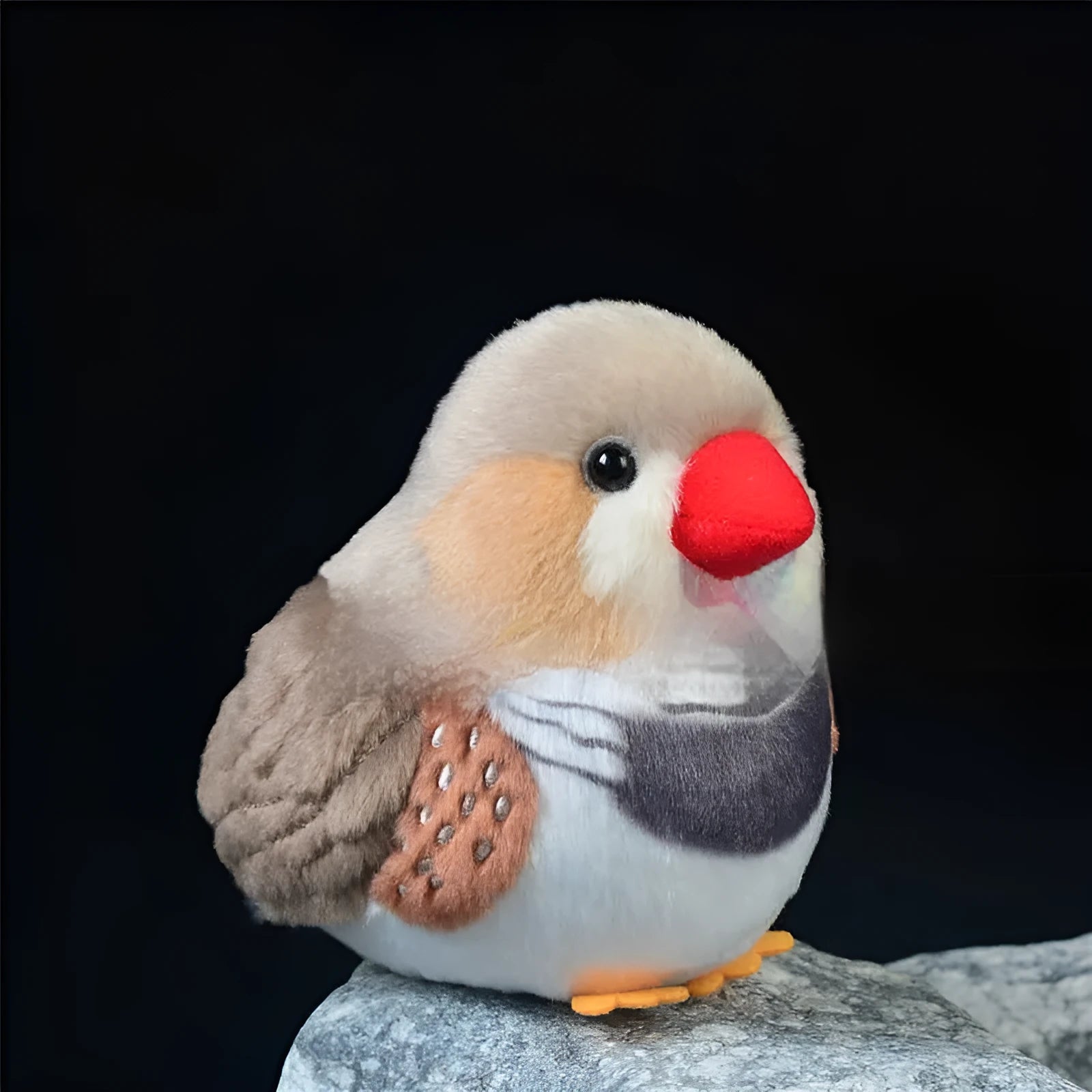 Cute pearl bird parrot plush toy, 12cm height, soft PP cotton fill, white pearl colour, sitting on a flat surface.