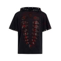 Black hooded men's short-sleeve T-shirt with sequin detailing and loose fit.