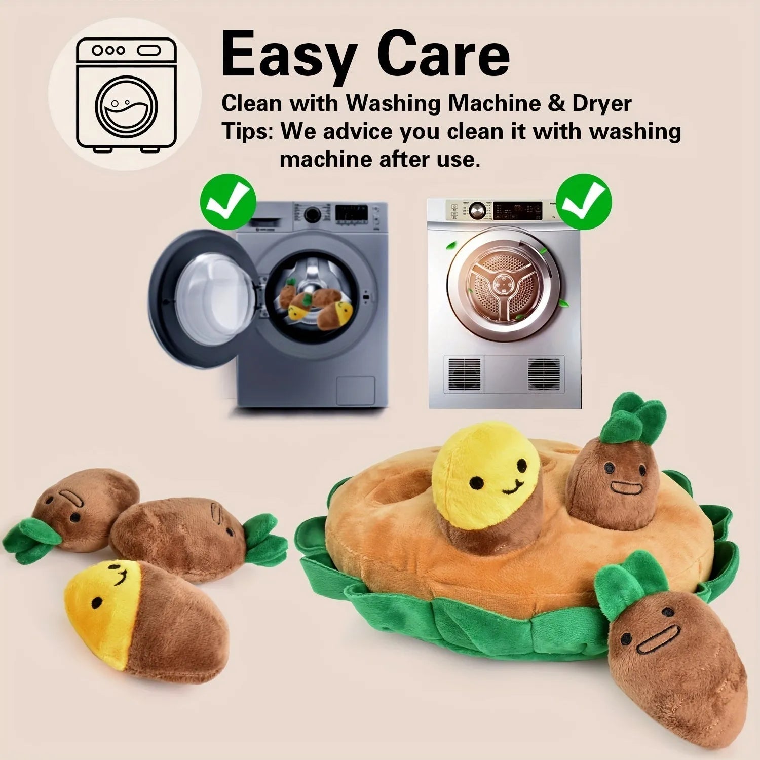 Yellow interactive dog puzzle toy pad with removable squeaky plush toys for foraging training