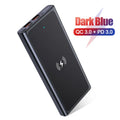 Black and blue aluminium alloy wireless power bank with 10000mAh capacity