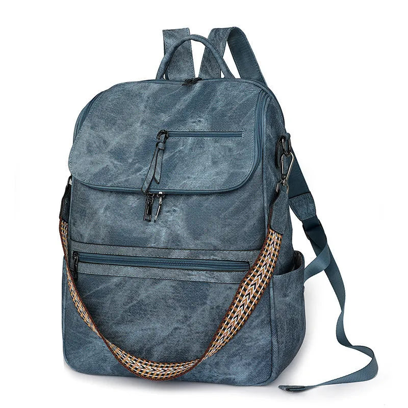 PU leather retro backpack with curved shoulder strap in various colour options