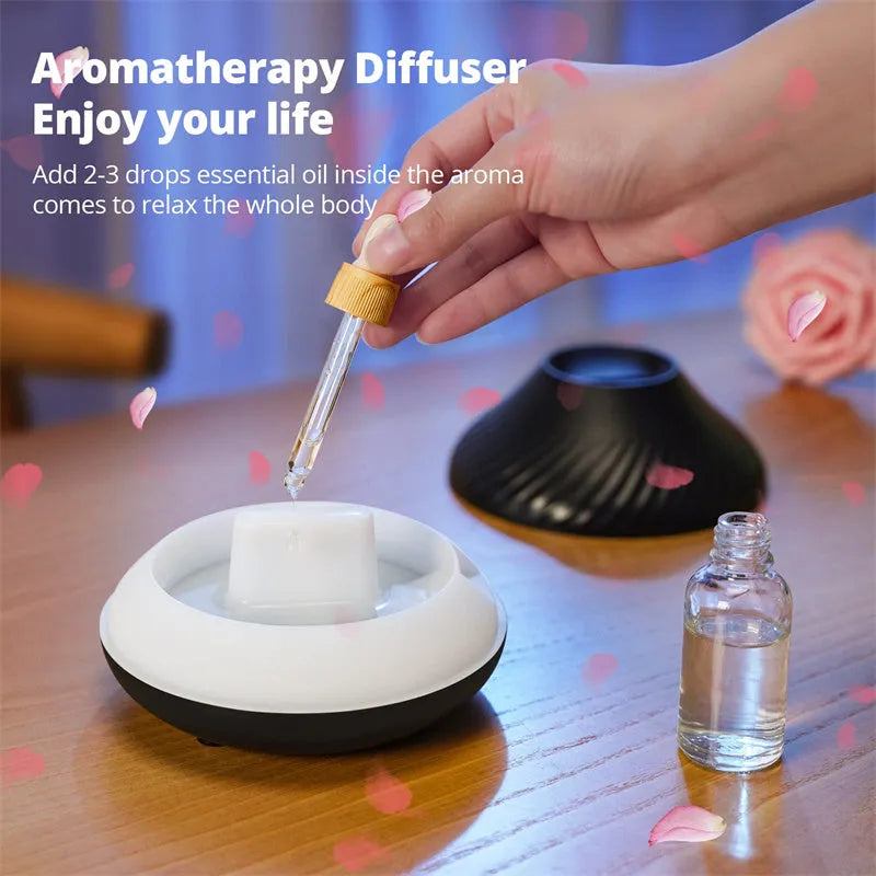 Beige volcanic flame aroma diffuser with LED lighting and mist output