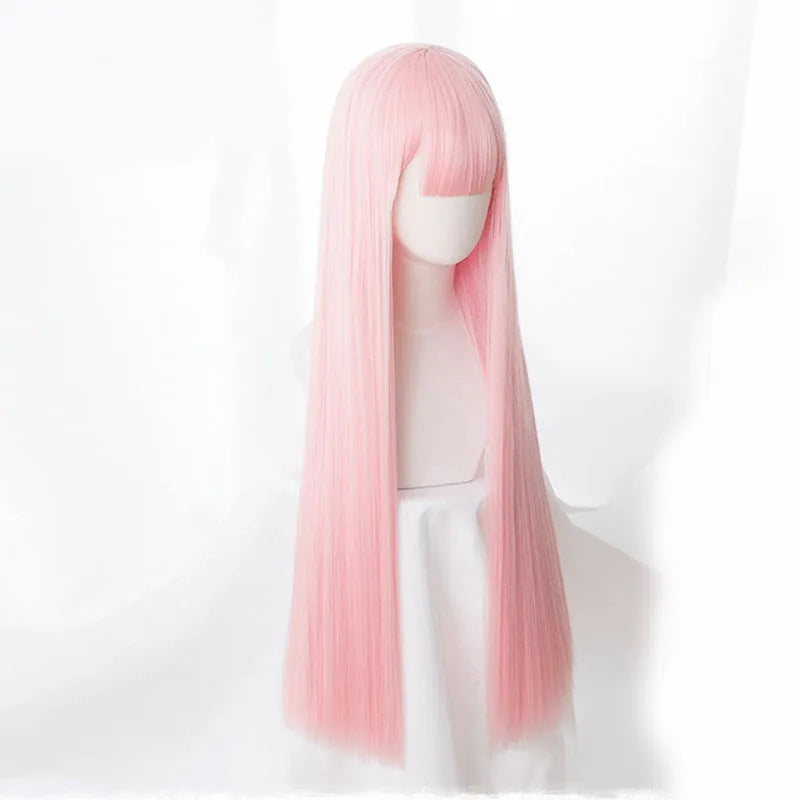 Women's solid pink cosplay wig with long 90cm high temperature wire hair