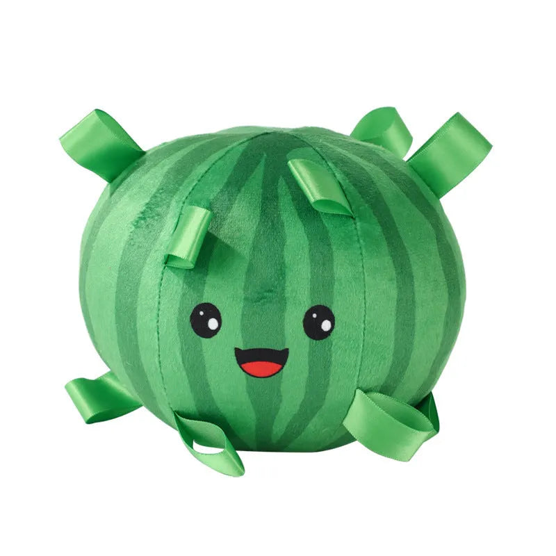 Green interactive ball dog toy with plush handle and bells for aggressive chewers
