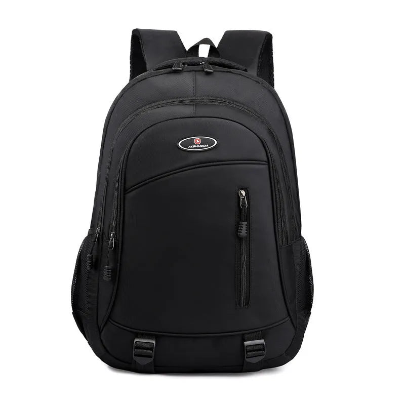 A high school student's nylon backpack with air pillow straps in black, red, blue, or grey colours.