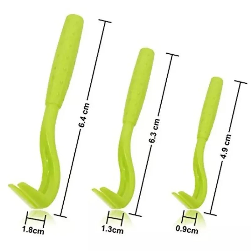 Three plastic tick removal clips for pets with hook design