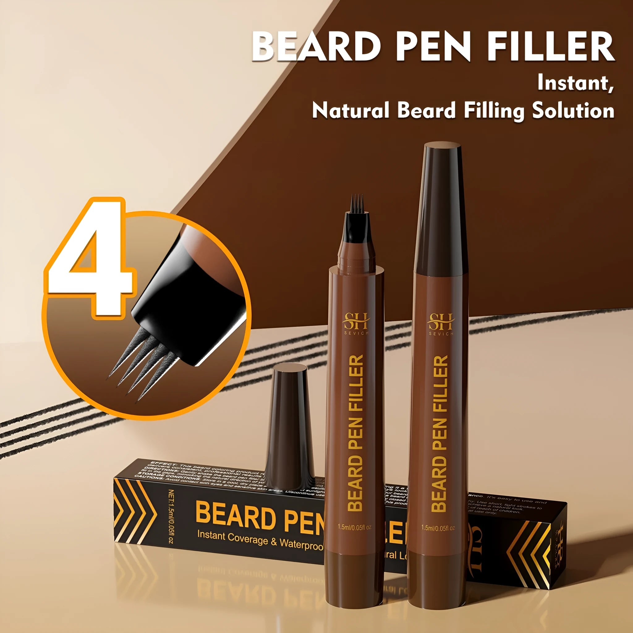 Men's sweatproof beard and hairline filler pencil with eyebrow pencil in black or dark brown