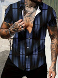 Men's geometric line print short sleeve shirt in slim fit cardigan style