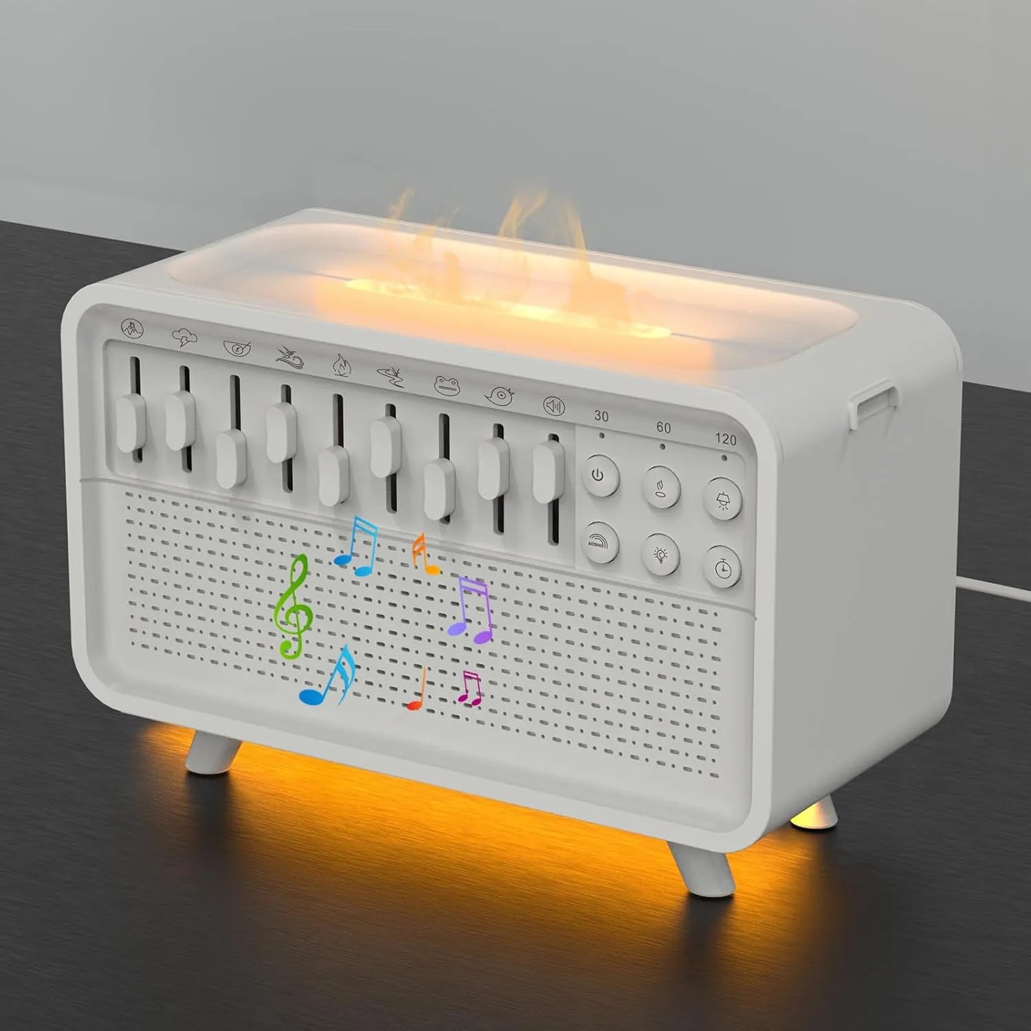 White geometric 3-in-1 Bluetooth speaker white noise machine humidifier with night light and aroma therapy