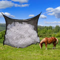 Black woven PE rope grid hanging feeding bag for horses and cattle.