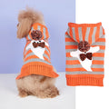 Orange striped knitted pet Halloween sweater with a hood and fur ball decoration for dogs and cats.