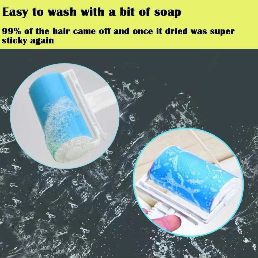 Washable reusable lint roller for pet hair removal in blue, green, pink or yellow