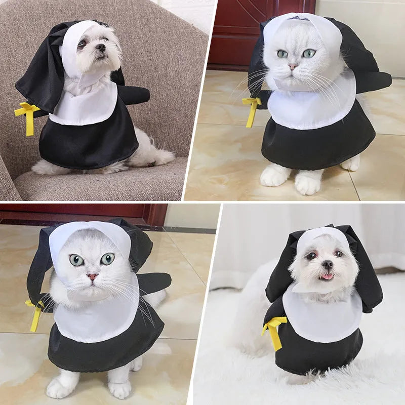 Black nun costume for dog or cat Halloween dress up in free size