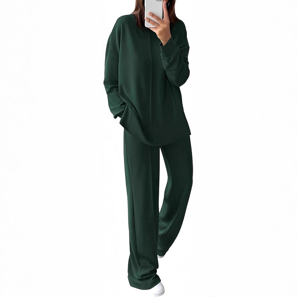 Women's long-sleeve polyester jogging suit set in Army Green colour with regular sleeves and matching trousers