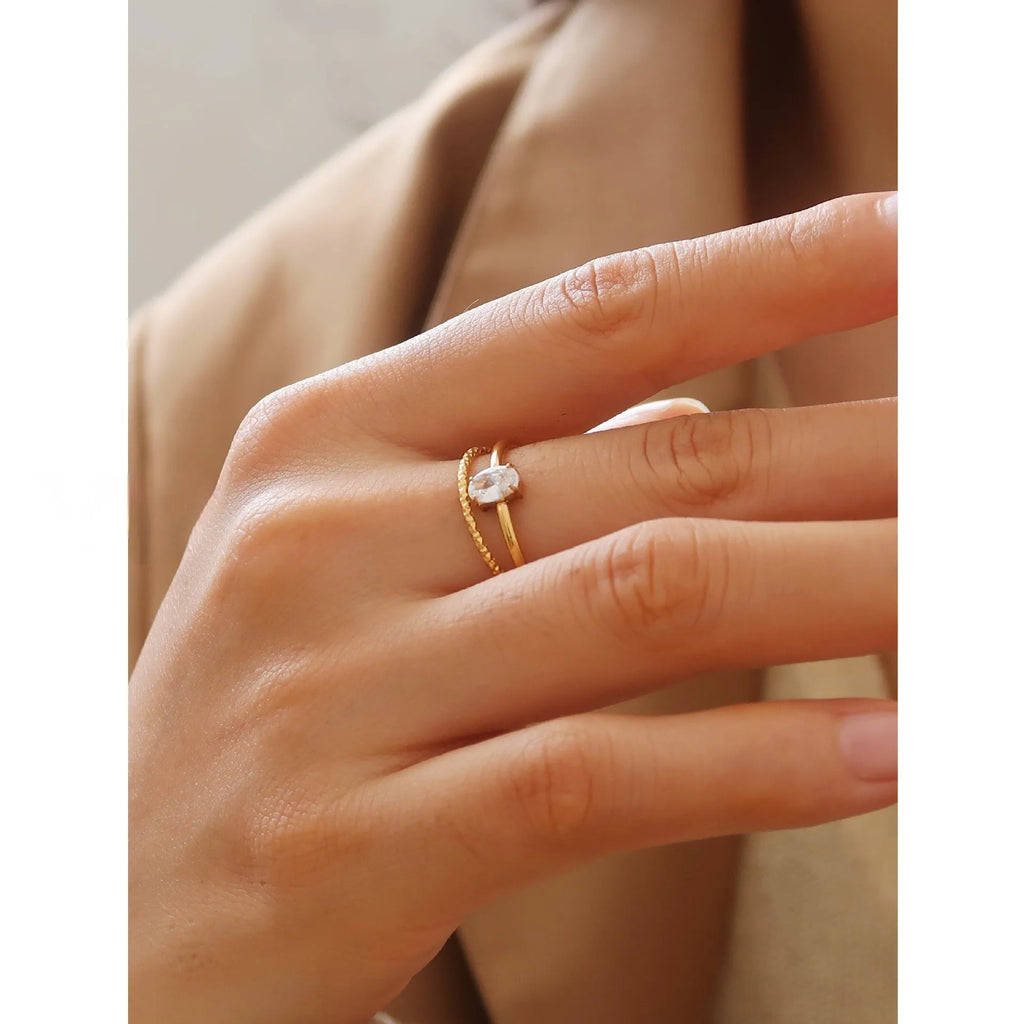 Stainless steel heart shape ring with electroplated golden finish in Golden Heart or Golden Oval colour option