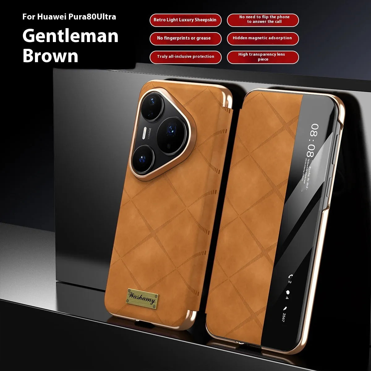 Huawei electroplated diamond grid anti-fingerprint phone case in imitation leather, shown in Elegant Black.