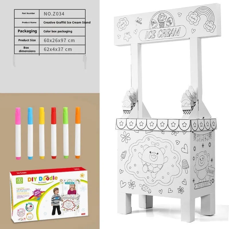 Handmade DIY three-dimensional carton paper model colour filling toy kit with graffiti castle design