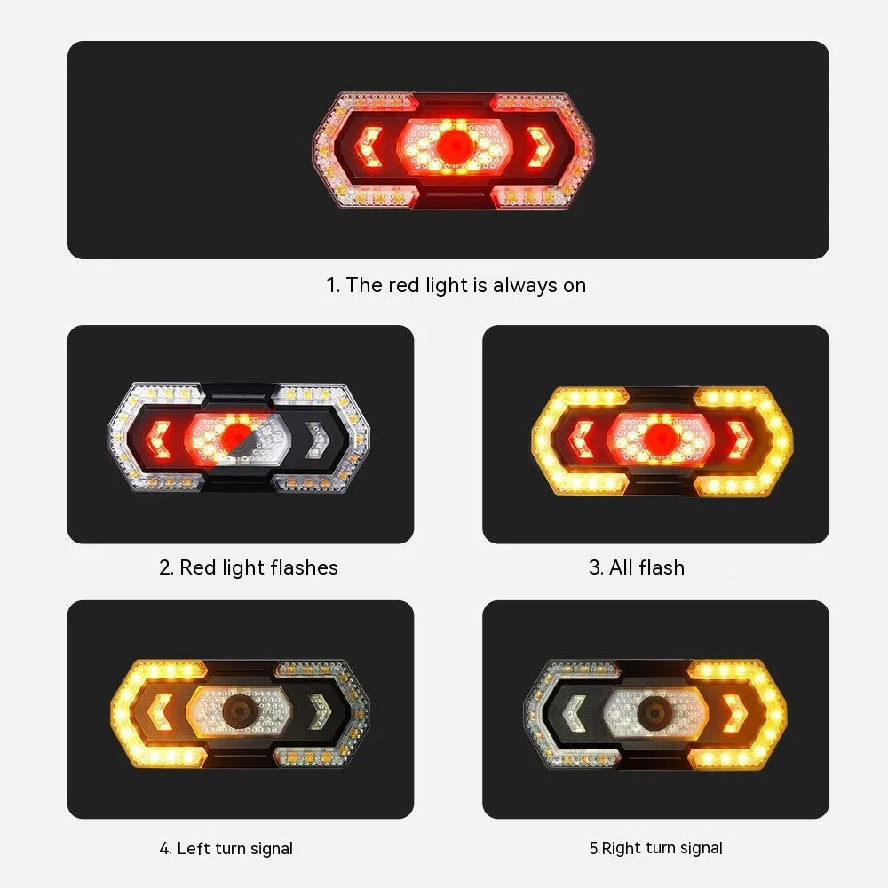 Black wireless remote control USB rechargeable LED car taillight kit on a white background.