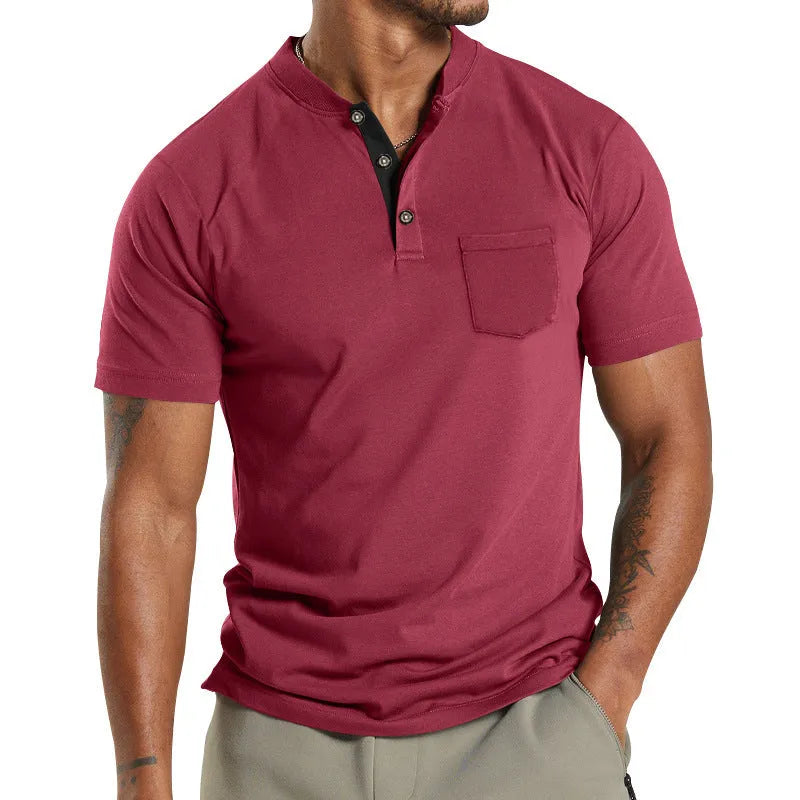 Men's plus size short sleeve summer shirt with chest button pocket in solid colour