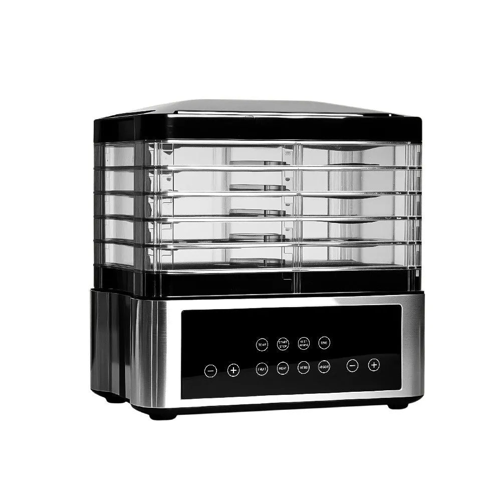 Silver stainless steel household food dehydrator with 14L capacity and temperature control dial