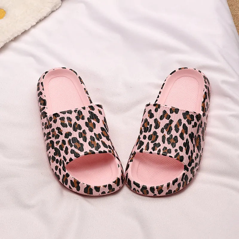 Women's leopard print EVA slippers with thick sole in multiple colour patterns