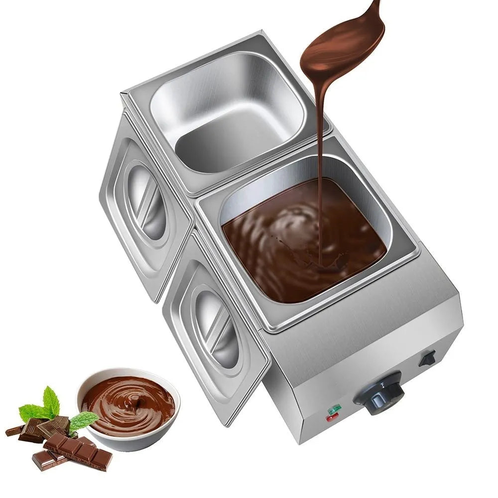 Commercial electric chocolate melting machine with double pot design and temperature control display